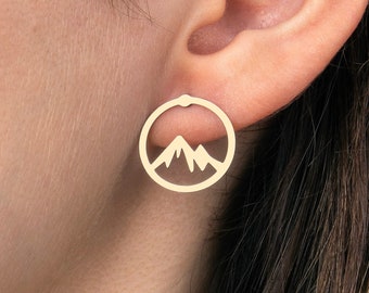 6pcs Raw Brass Mountain Stud Earrings, Mountain Range Earrings, Mountain Peak Snow Brass Mountain Earrings, Jewelry Supplies RW-1643