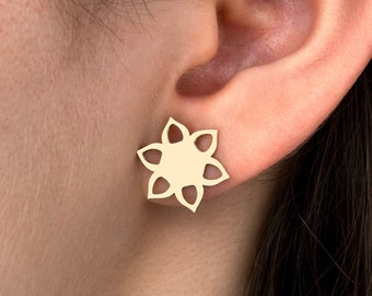 6pcs Raw Brass Flower Earrings, Floral Stud Earrings, Flower Earring Post, Brass Stud Earrings, Brass Earrings Findings RW-1657