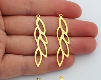 24k Gold Plated Olive Branch Earrings, Leaf Charms, Olive Branch Pendant, Branch Charm, Gold Herb Jewelry, Laser Cut Jewelry GLD-1598