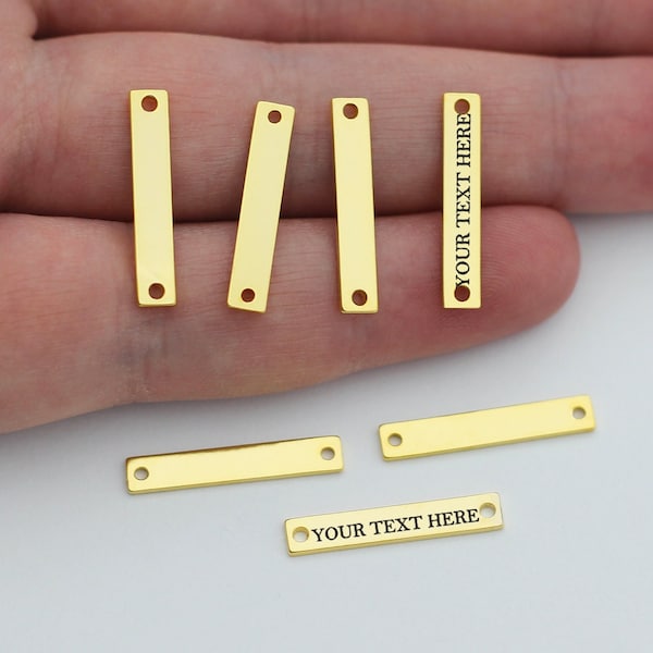 24K Shiny Gold Plated Custom Engraved Bar Charm, Custom Tag Laser Engraved Connector, Gold Customized Stick Charm, Gold Jewelry Supplies