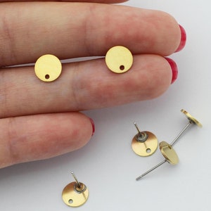 6pcs Brass 8mm Round Stud Earrings, Stud Earrings Connector, Raw Brass Earring Studs, Earring Posts, DIY Jewelry Making Supplies RW-2345