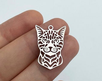2pcs Stainless Steel Cat Charm, Cat Pendant, Filigree Cat Charm, Cat Earring, Animal Charm Pendant, Laser Cut Jewelry Supplies STL-3089