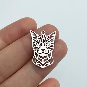 2pcs Stainless Steel Cat Charm, Cat Pendant, Filigree Cat Charm, Cat Earring, Animal Charm Pendant, Laser Cut Jewelry Supplies STL-3089