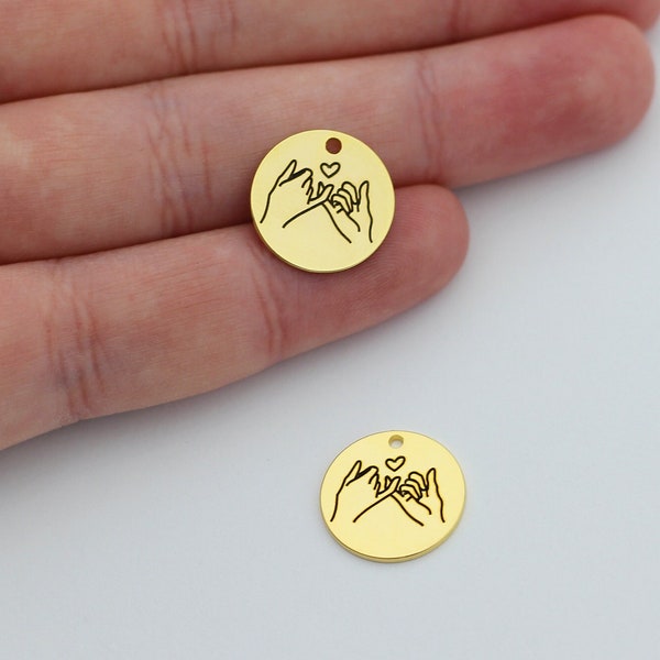 24k Shiny Gold Plated Pinky Promise Custom Engraved Personalized Charm, Hand Gestures Necklace Charm, Best Friend Necklace Pendant