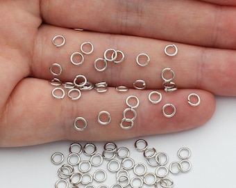 100 Pcs 4x0.7 mm Rhodium Plated Jump Rings, Jump Ring, Rhodium Plated, Necklace Findings, Jewelry Making, Jewelry Supplies, Ring Findings