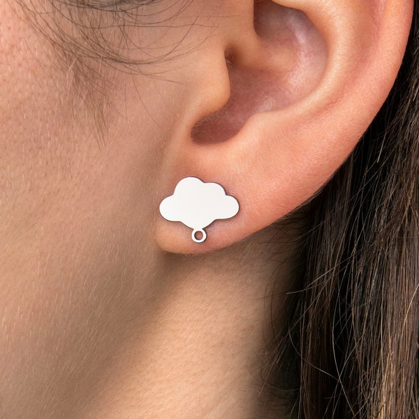 6x Stainless Steel Cloud Earrings, Cloud Stud Earrings, Steel Stud Earrings, Earring Components, Steel Jewelry Making Supplies STL-3699