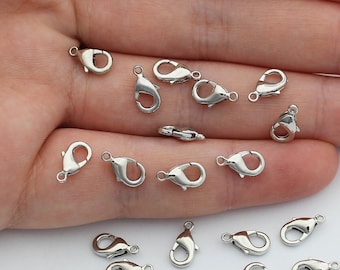 10pcs 10mm Rhodium Plated Claw Clasp, Lobster Claw Clasps, Chain Connector, Jewelry Clasp, Rhodium Plated Findings, Jewelry Making Supplies