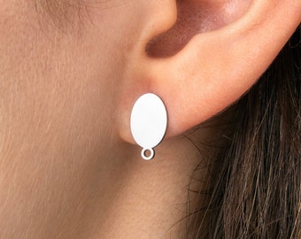 6pcs Stainless Steel Oval Stud Earrings, Surgical Steel Stud Earrings, Earring Studs, Earring Connectors, Jewelry Supplies STL-3677