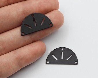 Black Plated Earring Connector, Semi Circle Connector Charm Pendant, Arch D Shaped Connector, Steel Half Moon Earring Connector P-1236