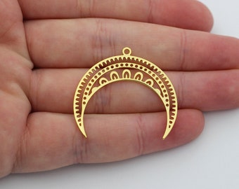24K Gold Plated Crown Charm, Crescent Moon Mandala Geometric Charm Pendant, Gold Plated Charms Findings, Jewelry Making Supplies GLD-1060