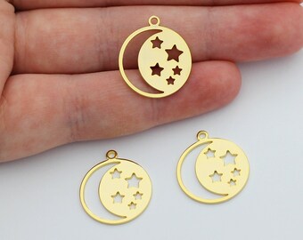 24k Gold Plated Tiny Crescent Moon and Star Charm,Laser Cut Pendants, Celestial Charms For Jewelry Making, Earring Necklace Charms GLD-1271