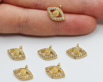 10x13mm 24K Shiny Gold Plated CZ Micro Pave Eye Charm, CZ Pave Eye Charm, Cubic Zirconia Eye Necklace Earrings Charms Findings CZ-1022