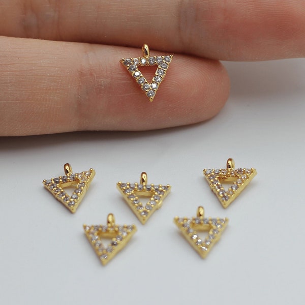 9x10mm 24k Gold Triangle Charm, CZ Micro Pave Triangle Charm, CZ Pave Bracelet Charms, Gold Tiny Triangle Charm, Jewelry Supplies CZ-1034