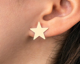 6x Brass Star Earrings, Brass Stud Earrings, Star Stud Earrings, Earrings Stud, Earrings Posts, Jewelry Making Supplies 15x16x0.8mm RW-1670