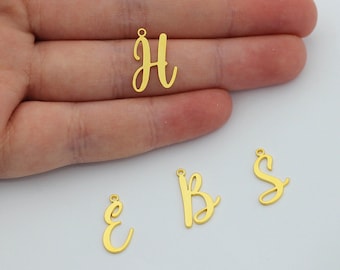 24K Shiny Gold Plated Initial Charm, Personalized Initial Letters Charm Necklace Alphabet Pendant, Name Letter Charm Initial Necklace Charms