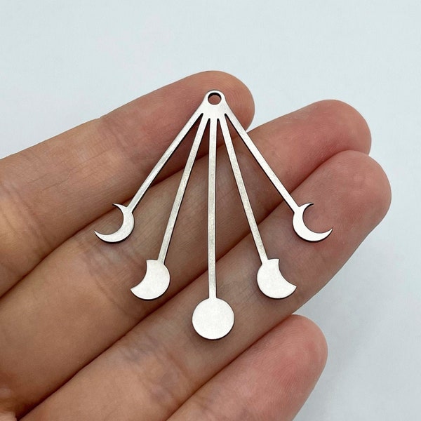 6pcs Stainless Steel Moon Phases Earring Charm, Moon Phase Pendant, Geometric Crescent Moon Charm, Celestial Earring Charms STL-3210