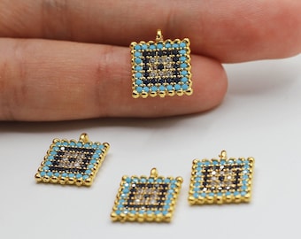 12x15mm 24K chapado en oro brillante CZ Micro Pave Evil Eye Charm, CZ Pave Eye Charms, Cubic Zirconia Eye Collar Charms, Gold Findings CZ-1014