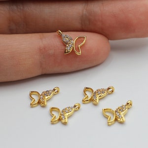 9x11mm 24K Shiny Gold Butterfly Charm, CZ Micro Pave Butterfly Beads, Zirconia Beads, Gold Plated Pave Beads, CZ Necklace Charms CZ-1031