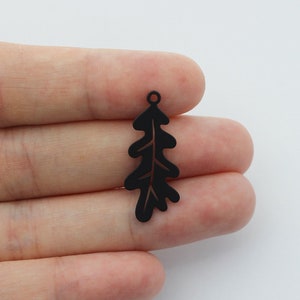 12x28mm Black Plated Leaf Charm, Branch Pendant, Geometric Charms, Stainless Charms, Laser Cut Black Plated Steel Jewelry Supplies P-2243