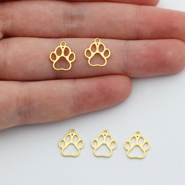 24K Shiny Gold Plated Paw Charm, Paw Print Pendant, Gold Paw Necklace Charm, Pet Lover Charm, Gold Plated Charm, Jewelry Supplies