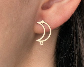 6 pendientes de botón de latón con forma de luna, Pendientes de luna creciente, Pendientes de luna con 1 lazo, Accesorios para pendientes de latón, Suministros de joyería RW-1658