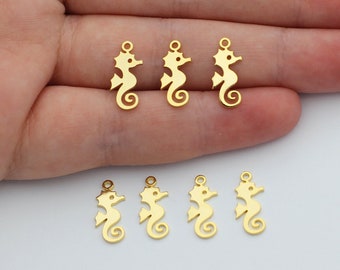 24k Gold Plated Tiny Seahorse Charm Pendant, Gold Plated Brass Charms for Bracelet Anklets Summer Jewelry, Laser Cut Jewelry Parts GLD-1296