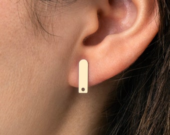 6pcs Raw Brass Oval Stud Earrings, Oval Studs, D Shaped Stud Earring, Earring Post, Brass Connector Earring, Jewelry Supplies RW-1672