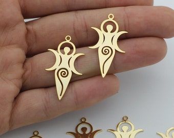 24K Gold Plated Fertility Goddess Charm, Goddess Pendant, Moon Goddess Charm Findings, New Mother Charm, Pagan Wicca Witch Charms GLD-2219