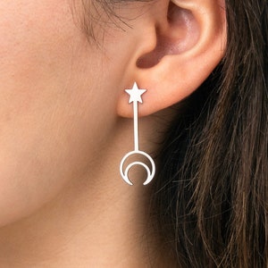 6pcs Stainless Steel Moon Earrings, Steel Earring Stud, Steel Earring Post, Moon Star Stud, Earring Posts, Steel Connector Earring STL-3470
