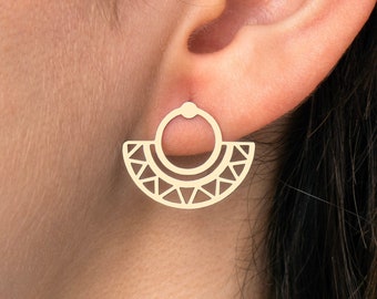 Brass Geometric Stud Earrings, Fan Shaped Earrings, Fan Earrings, Brass Stud Earrings, Laser Cut Earrings Jewelry Findings RW-1704