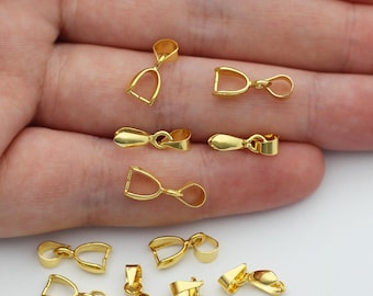 24K Shiny Gold Plated Pendant Bail, Pinch Bail, Charm Connector, Charm Pinch Bails, Natural Stone End Caps Findings, Gold Plated Findings