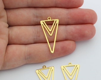 Gold Plated Brass Triangle Connector, Geometric Earring Charm, Gold Filled Earring Charms, Laser Cut Jewelry Making Supplies GLD-1803