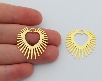 Encanto del corazón chapado en oro de 25x26 mm y 24 k, encanto del sol de oro, encantos de pendientes chapados en oro, suministros para hacer joyas, conectores chapados en oro GLD-1855