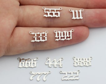 Silver Tone Angel Number Charm, 777 Angel Number Charm Connector Lucky Number for Necklace Bracelet Component, Wholesale Permanent Jewelry
