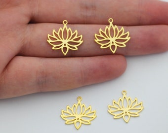 24K Shiny Gold Plated Tiny Lotus Charm, Flower of Life Pendant, Lotus Pendant, Gold Lotus Flower Charm, Spiritual Charms, Gold Plated Chams