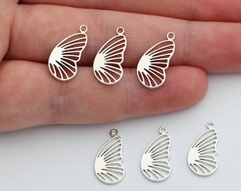 Gerhodineerde vlindervleugelbedel, kleine vleugelhanger, vleugelarmbandbedel, zilveren sieraden maken van benodigdheden, lasergesneden oorbelbedels