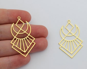 24k vergulde geometrische charme, messing Art Deco charme, laser gesneden oorbellen bevindingen, maan charme hanger, sieraden maken leveringen GLD-1953