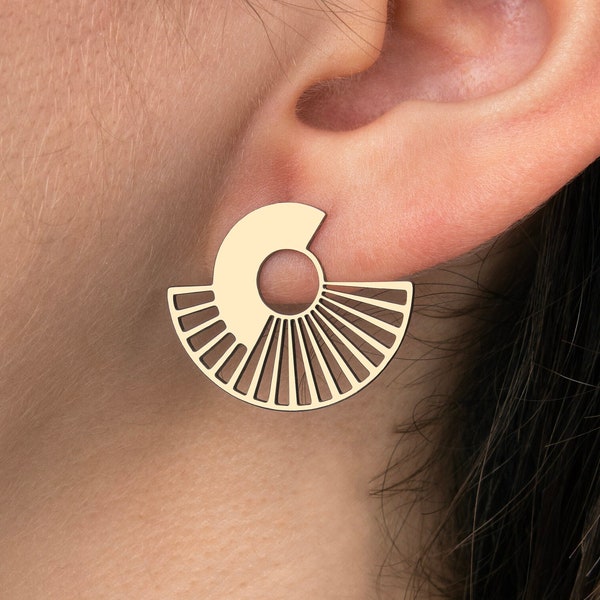 2pcs Brass Stud Earrings, Geometric Earrings, Fan Earrings, Brass Geometric Stud Earrings, Laser Cut Earrings Findings RW-1689