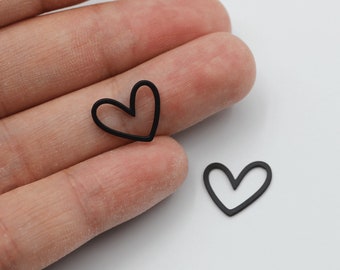 Connecteur de lien coeur plaqué noir 6 ps, connecteur de boucle d'oreille, connecteurs en acier pour fabrication de bijoux, accessoires en acier pour bijoux découpés au laser P-1442