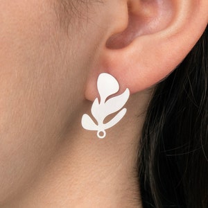 Stainless Steel Leaf Earrings, Leaf Stud Earrings, Geometric Earrings, Laser Cut Steel Earring Findings, Steel Earring With Loop STL-3710