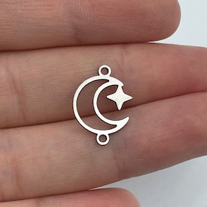 6pcs Stainless Steel Moon Connector, Crescent Moon Star Charm, Earring Connectors, Laser Cut Jewelry Making Supplies 13x17x0.80mm STL-3792