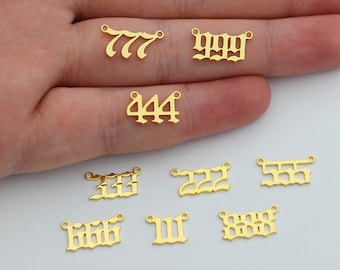 24k Gold Angel Number Charm, 777 Angel Number Charm Connector Lucky Number for Necklace Bracelet Component, Wholesale Bulk Permanent Jewelry