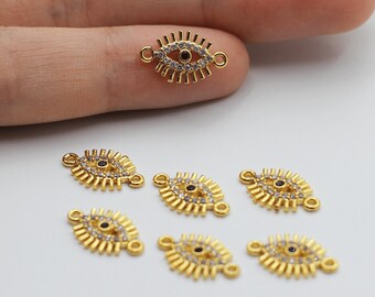 9x15mm 24K Shiny Gold Plated CZ Micro Pave Eye Charm, CZ Pave Eye Pendant, Cubic Zirconia Eye Bracelet Charms, Gold Plated Evil Eye CZ-1037