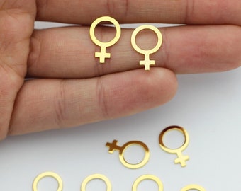 6x 24k Gold Plated Tiny Female Venus Symbol, Gold Venus Symbol Necklace, Dainty Feminist Jewelry, Gender Symbol Charm, Jewelry Supplies