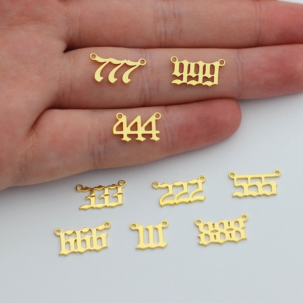 Amuleto de número de anjo dourado 24k, conector de número de anjo 777, número da sorte para componente de pulseira de colar, joias permanentes em massa por atacado