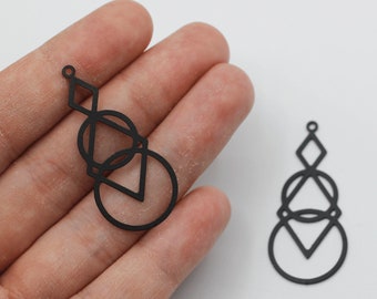 18x40mm Black Plated Geometric Charm, Triangle Square Circle Charm, Stainless Earring Charms, DIY Jewelry Making Supplies P-1725