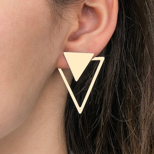 Brass Large Triangle Earrings, Triangle Stud Earrings, Raw Brass Stud Earrings, Laser Cut Earrings, Jewelry Findings RW-1702