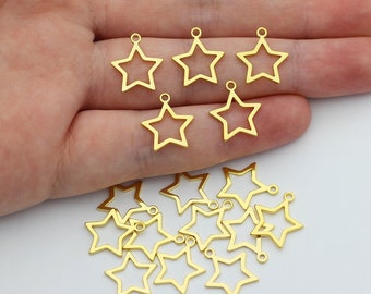 24K Shiny Gold Plated Star Charm, Star Link Connector, Star Pendant, Gold Charms For Jewelry Making, Laser Cut Jewelry Supplies