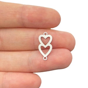 Stainless Steel Heart Link Connectors, Double Heart Charm with 2 Loops, Earring Connectors, Jewelry Making Supplies Link Connectors STL-4206