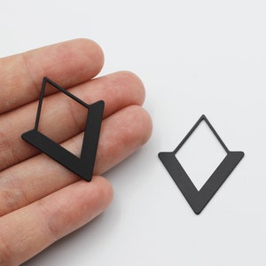 Black Plated Rhombus Earring Connector, Diamond Shape Connector, Stainless Steel Earring Charms for Jewelry Making, Jewelry Supplies P-1298